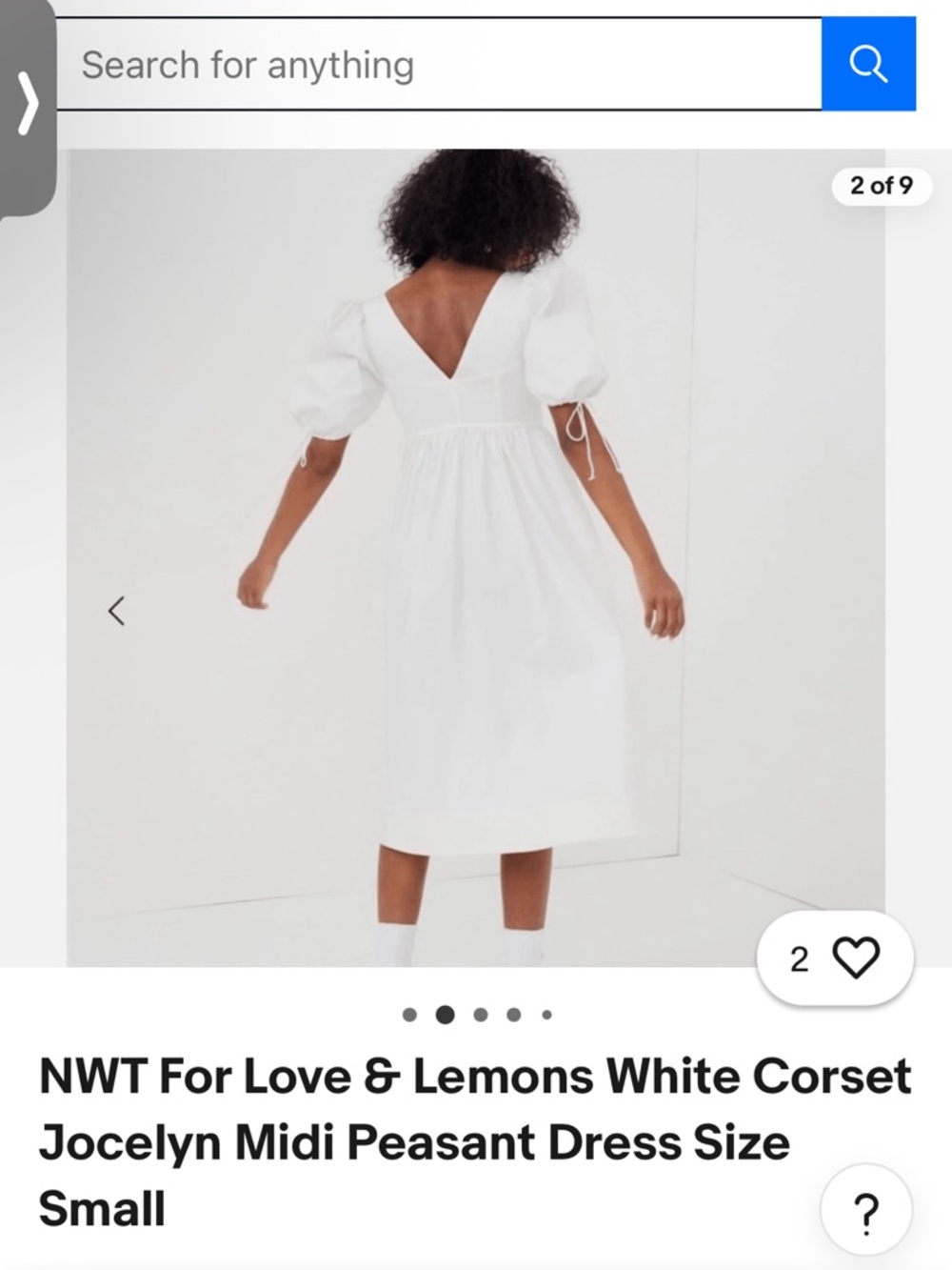 For Love & Lemons White V‑Neck Puff Sleeve Midi Dress - Picture 2 of 9